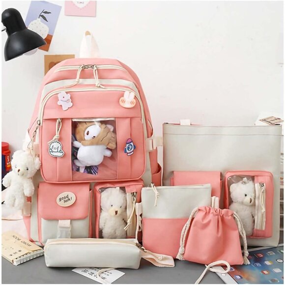 Stylish Pink Kawaii Backpack Set - 5 Bags for School, Travel & Casual Life - Picture 6 of 7